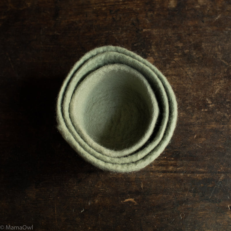 Felted Wool Nesting Bowls - Set of 3 - Sage