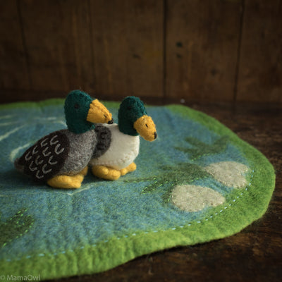 Felted Wool Duck Pond With Two Ducks