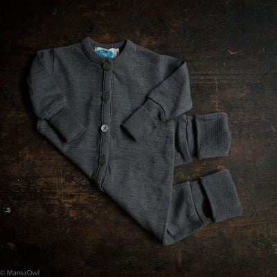 Merino Wool/Silk Terry Sleep Suit/Romper- Slate