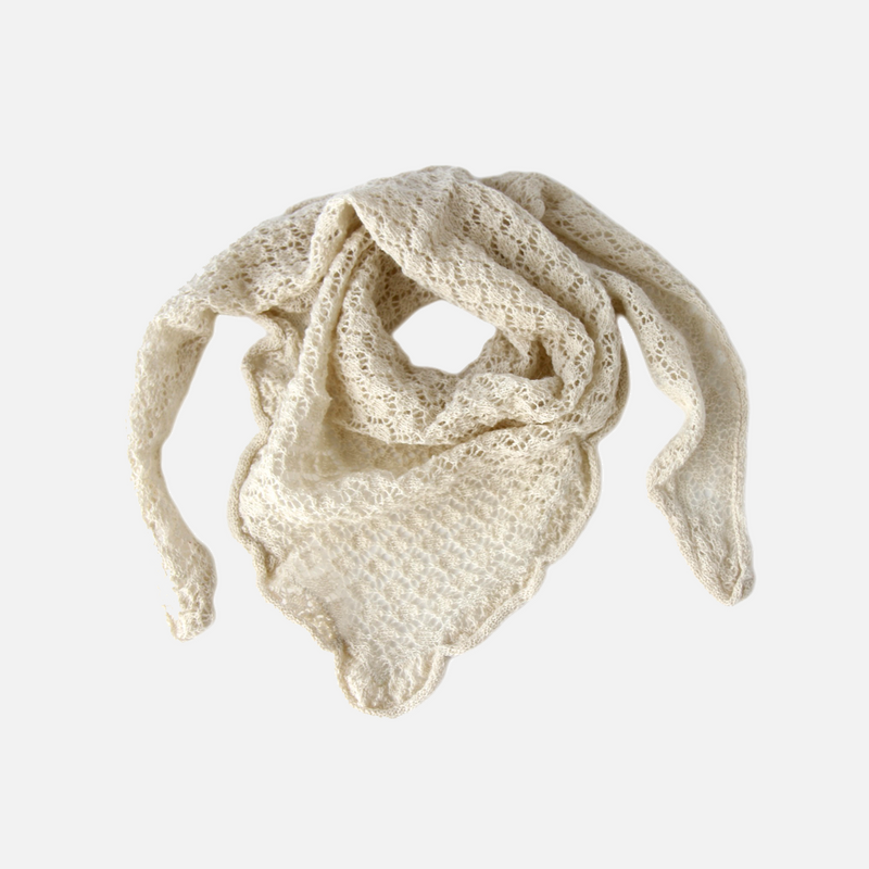 Hand Crochet Alpaca Triangle Scarf - Ivory